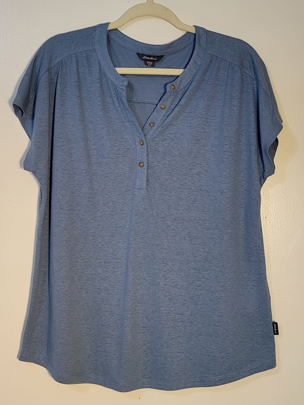 Eddie Bauer (Women's M) Blue Linen Blend Short-Sleeve Henley Top